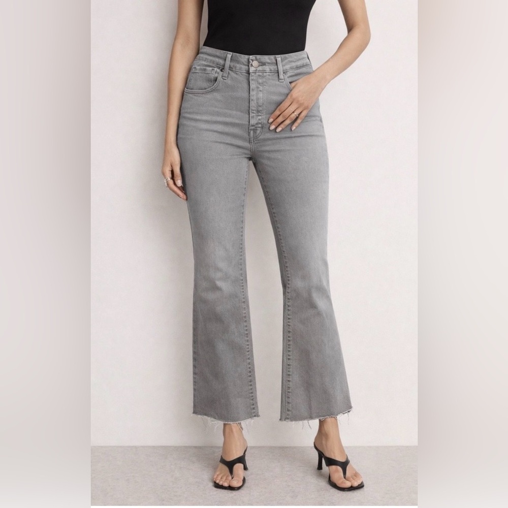 Good American Light Gray Flare Cropped Jeans